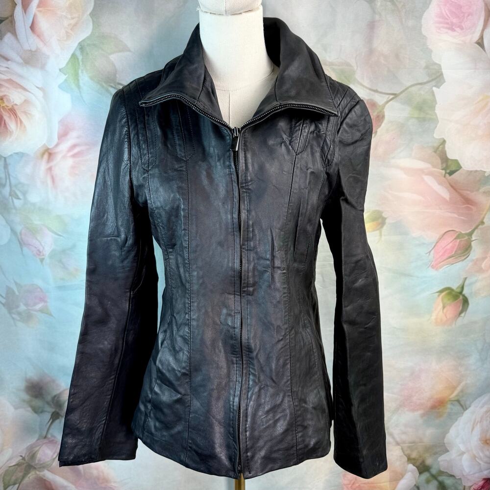 Vintage Bromley Collection Black Leather Zip Up Classic Jacket